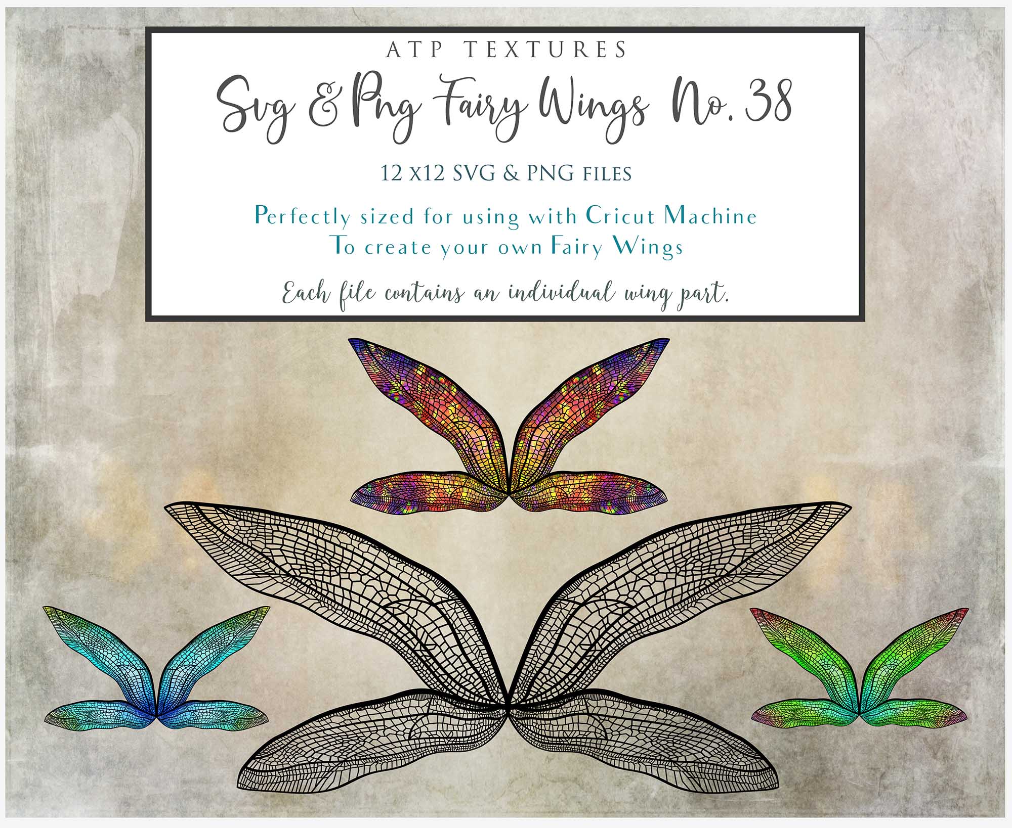 SVG & PNG Fairy Wing files for Cricut or Silhouette Cameo Cutting Machine. To create wearable fairy wings, in adult or children sizes.  Use this clipart design for Halloween Costumes, Fantasy or Cosplay or photography. Or use as ephemera in weddings, engagements or baby shower invitations. These are Individual wing parts, for you to cut and assemble. This is a digital product. 