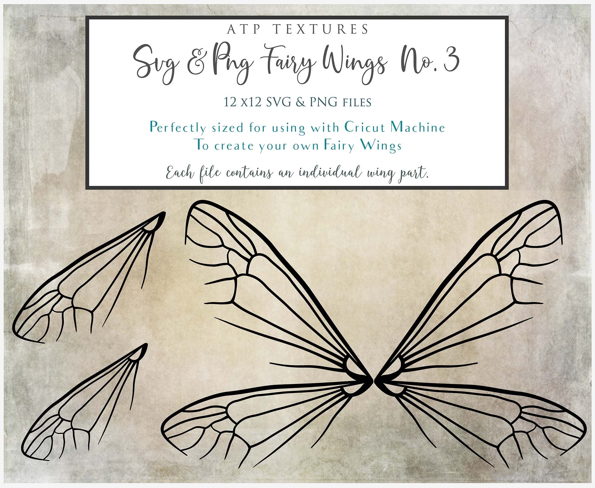 SVG & PNG Fairy Wing files for Cricut or Silhouette Cameo Cutting Machine. To create wearable fairy wings, in adult or children sizes.  Use this clipart design for Halloween Costumes, Fantasy or Cosplay or photography. These are Individual Wing Pieces, for you to cut and assemble. This is a digital product. 