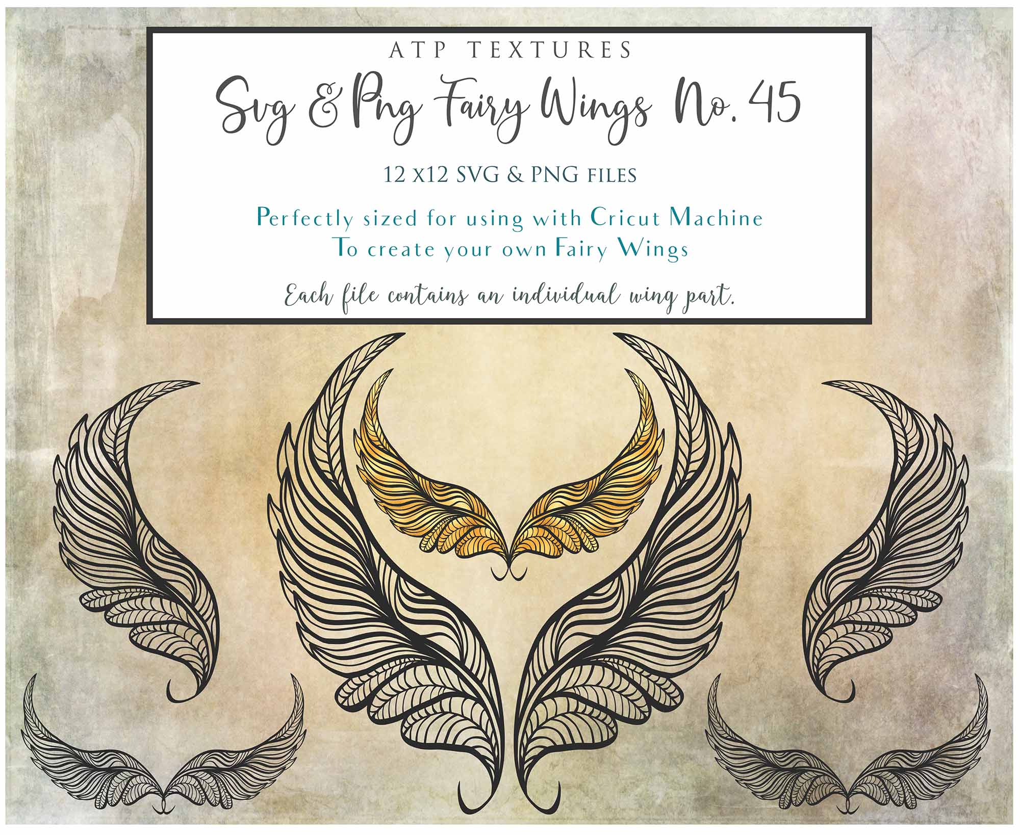 SVG & PNG Fairy Wing files for Cricut or Silhouette Cameo Cutting Machine. To create wearable fairy wings, in adult or children sizes. Graphic design for Halloween Costumes, Fantasy or Cosplay or photography. Print for weddings, engagements, baby shower invitations. DIY Printable. Fairycore, Cottagecore.