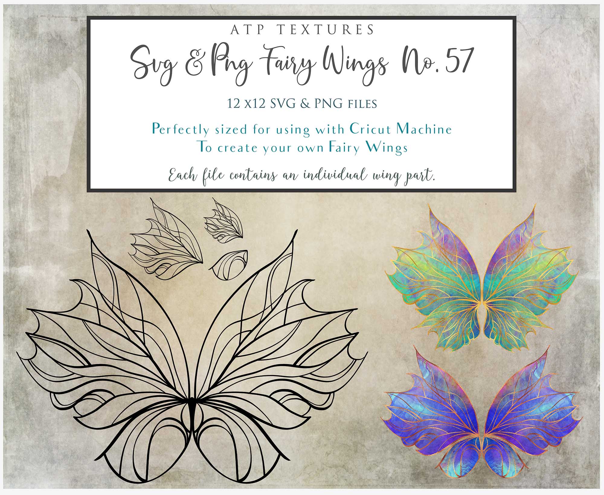 SVG & PNG Fairy Wing files for Cricut or Silhouette Cameo Cutting Machine. Create wearable fairy wings, in adult or children sizes.  Clipart design for Halloween Costumes, Fantasy or Cosplay or photography. Printable for weddings, engagement, baby shower invitations. Individual wing parts. Cut and assemble. Fairycore.