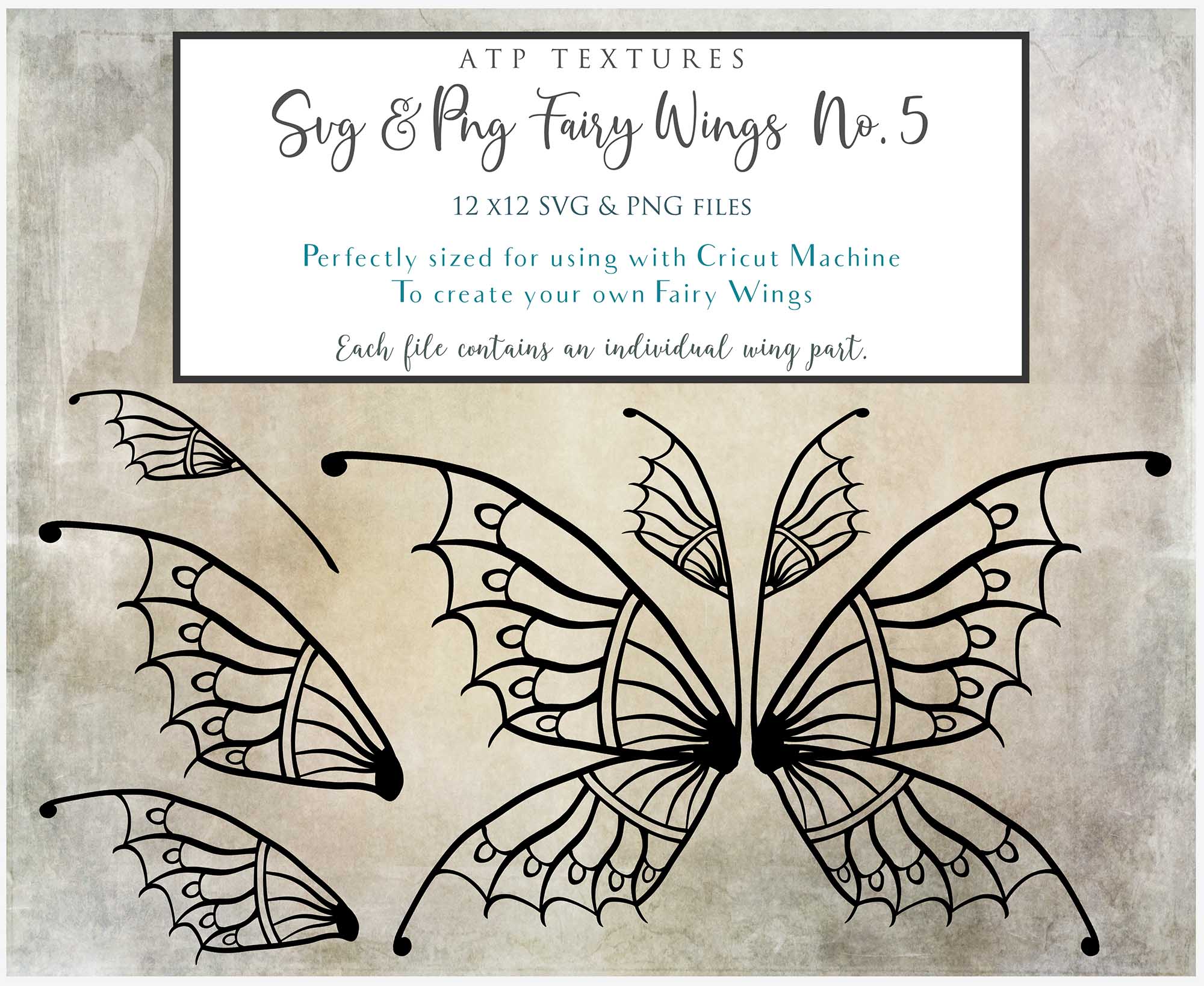 SVG & PNG Fairy Wing files for Cricut or Silhouette Cameo Cutting Machine. To create wearable fairy wings, in adult or children sizes.  Use this clipart design for Halloween Costumes, Fantasy or Cosplay or photography. These are Individual Wing Pieces, for you to cut and assemble. This is a digital product. 