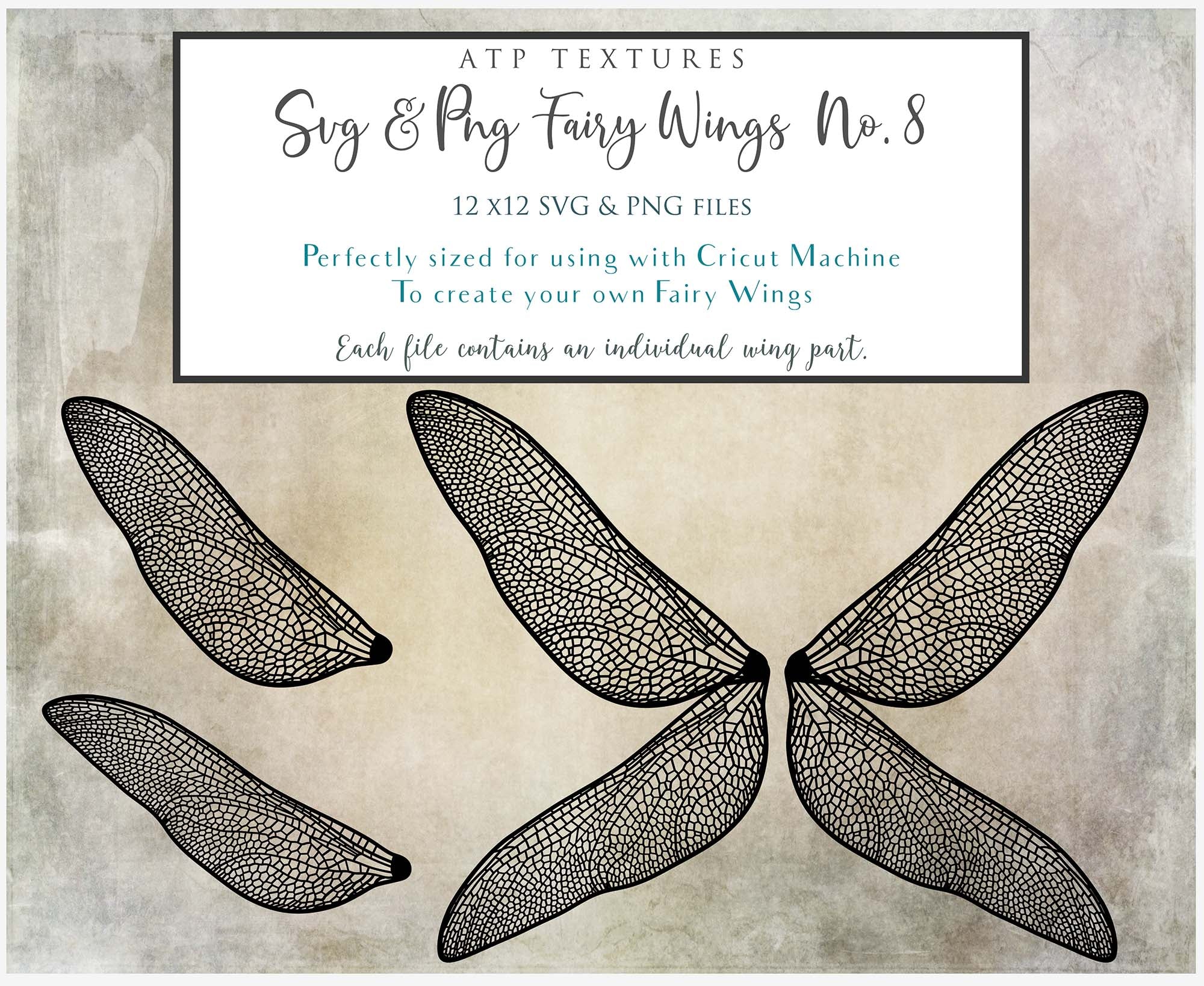 SVG & PNG Fairy Wing files for Cricut or Silhouette Cameo Cutting Machine. To create wearable fairy wings, in adult or children sizes.  Use this clipart design for Halloween Costumes, Fantasy or Cosplay or photography. These are Individual Wing Pieces, for you to cut and assemble. This is a digital product. 