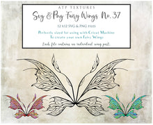 Load image into Gallery viewer, SVG &amp; PNG Fairy Wing files for Cricut or Silhouette Cameo Cutting Machine. To create wearable fairy wings, in adult or children sizes.  Use this clipart design for Halloween Costumes, Fantasy or Cosplay or photography. Or use as ephemera in weddings, engagements or baby shower invitations. These are Individual wing parts, for you to cut and assemble. This is a digital product. 
