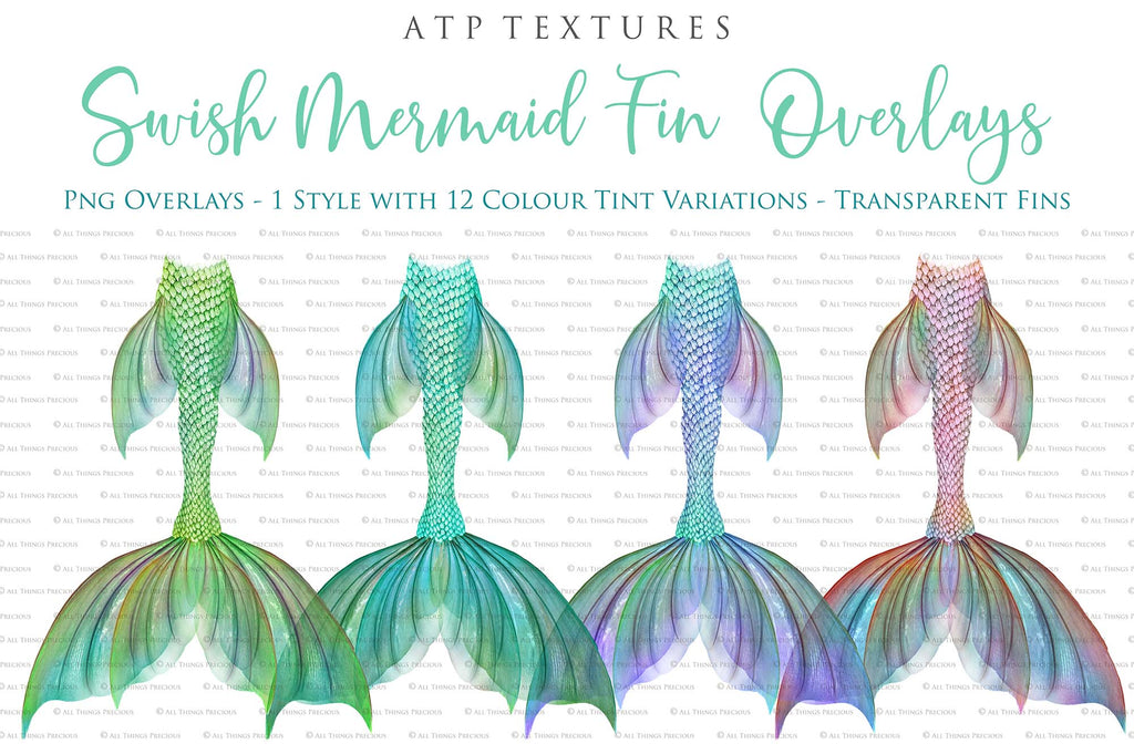 Png transparent Mermaid Tail fin overlays in colourful tints. By ATP Textures Ocean undersea digital backgrounds.