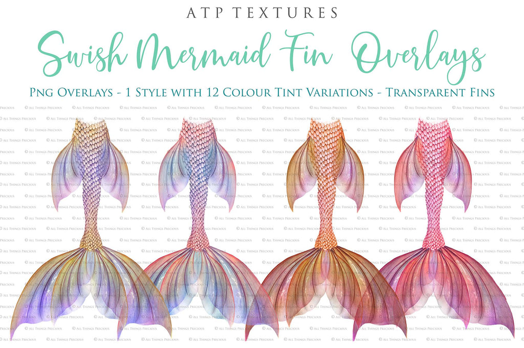 Png transparent Mermaid Tail fin overlays in colourful tints. By ATP Textures Ocean undersea digital backgrounds.