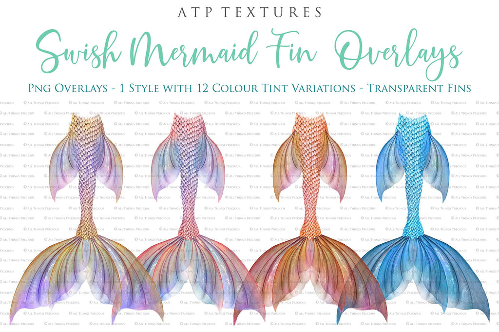 Png transparent Mermaid Tail fin overlays in colourful tints. By ATP Textures Ocean undersea digital backgrounds.