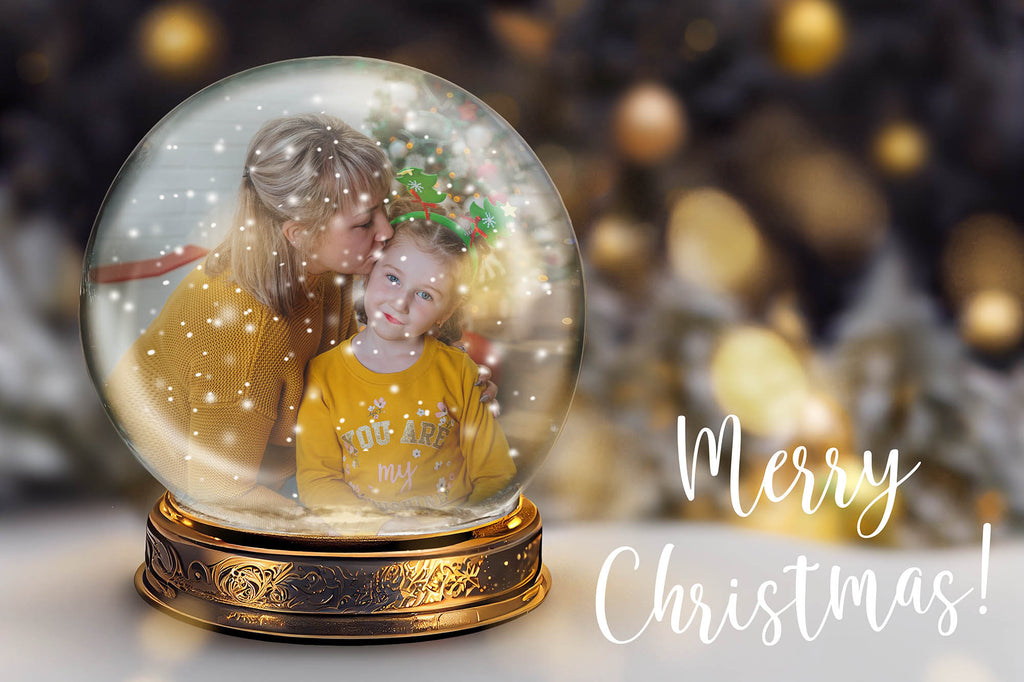 Digital Snow Globe Background, with snow Overlays and a PSD Template included in the set.The globe is transparent, perfect for you to add your own images and retain the snow globe effect. Printable Card for Christmas with Santa Window or Glass Globe. ATP Textures