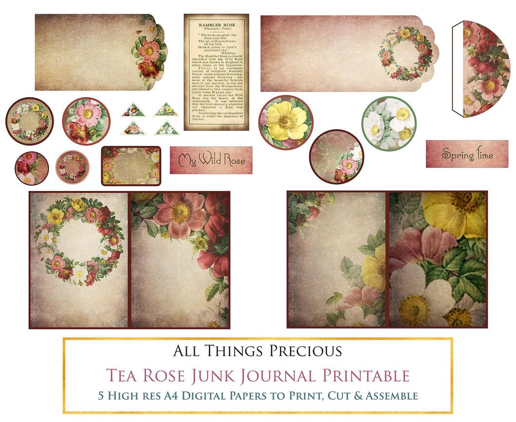 TEA ROSE Printable JUNK JOURNAL - Digital Scrapbooking