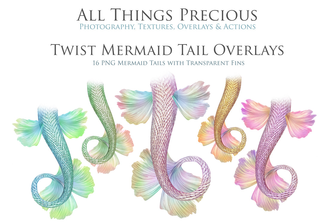 Mermaid Tail fin overlays in colourful tints. By ATP Textures