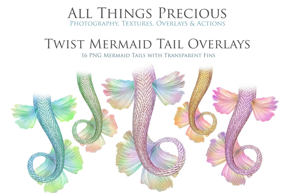 Mermaid Tail fin overlays in colourful tints. By ATP Textures