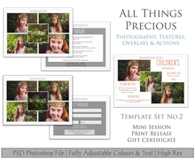 Load image into Gallery viewer, Template Set No.2  GIFT Certificate / MINI Session / PRINT Release BUNDLE
