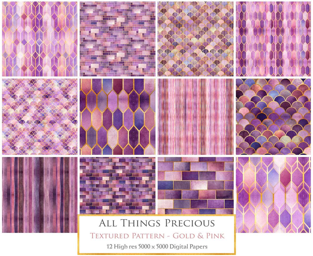 TEXTURED PATTERN Gold & Pink - Digital Papers