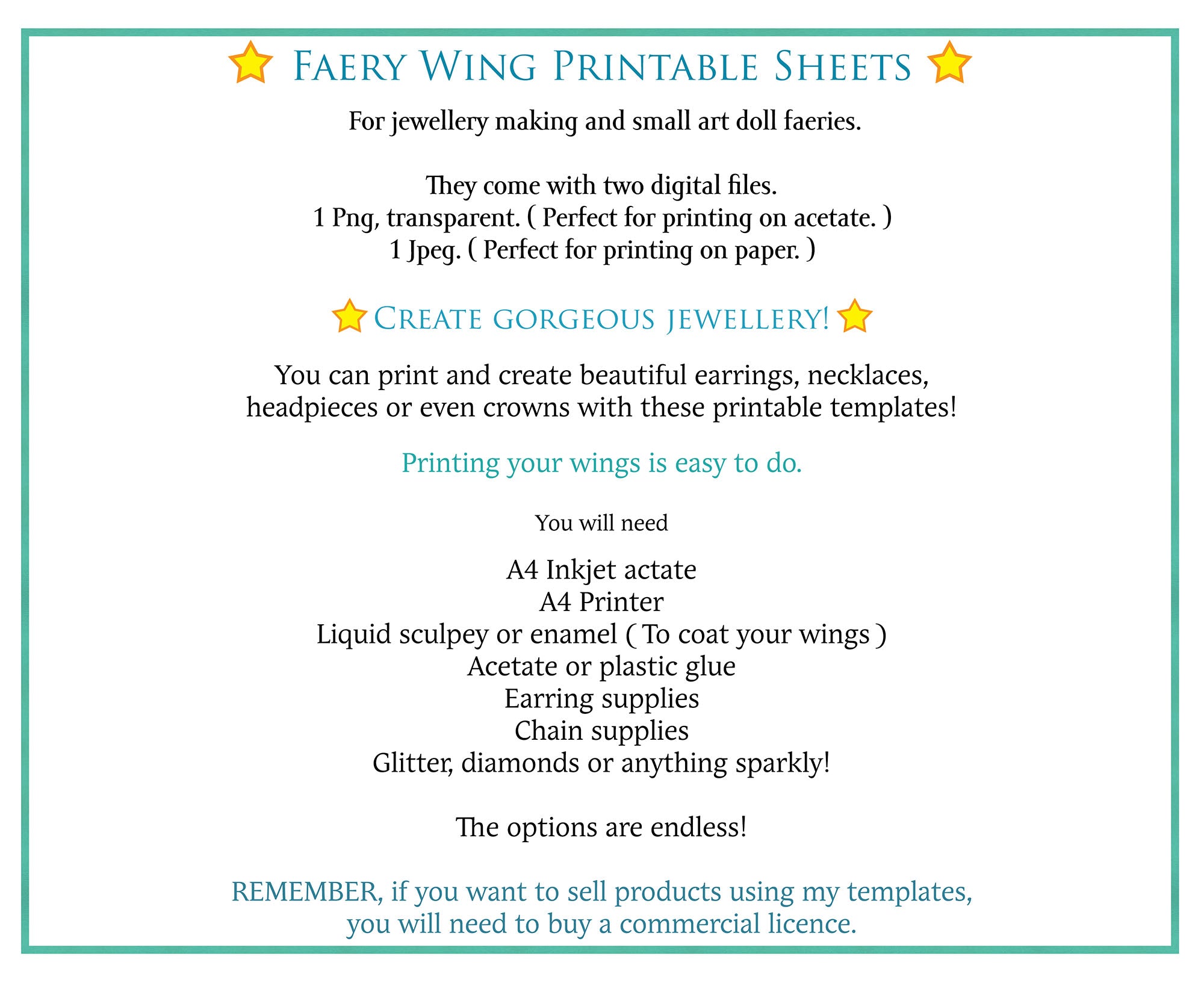 A4 PRINT FAIRY WINGS Set 7B - Printable Wings