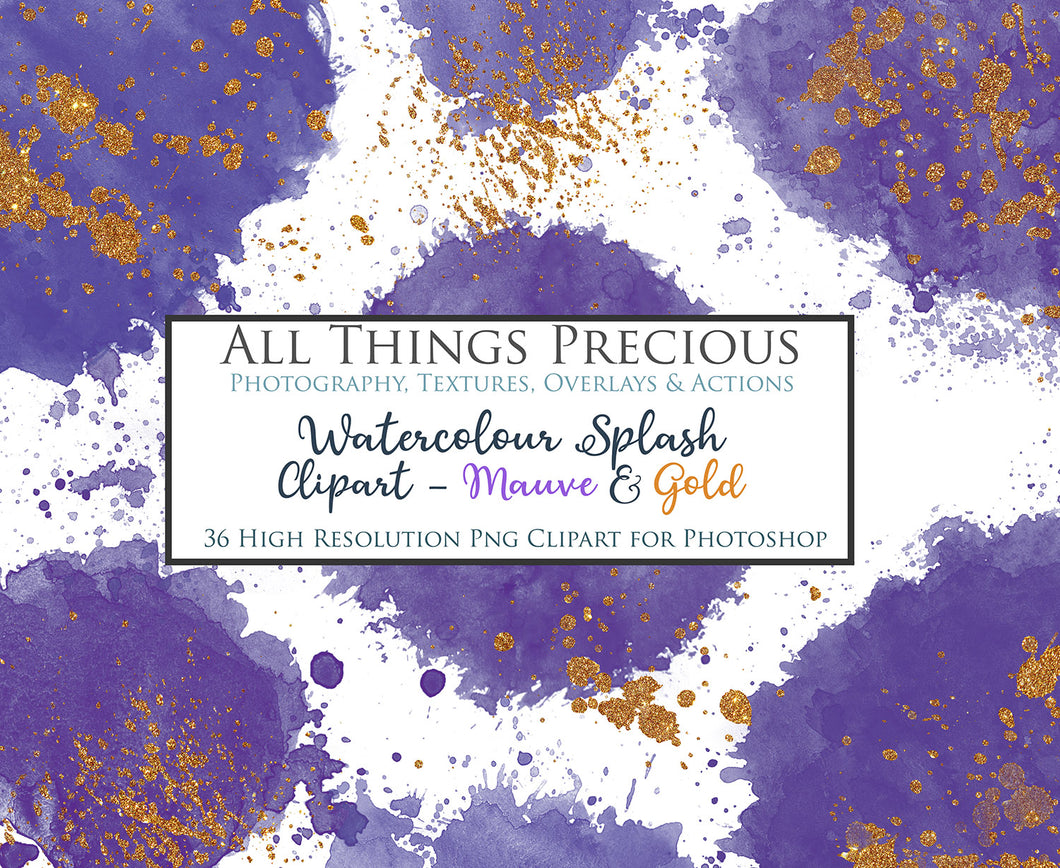 WATERCOLOUR SPLASHES - Gold & Mauve - Clipart