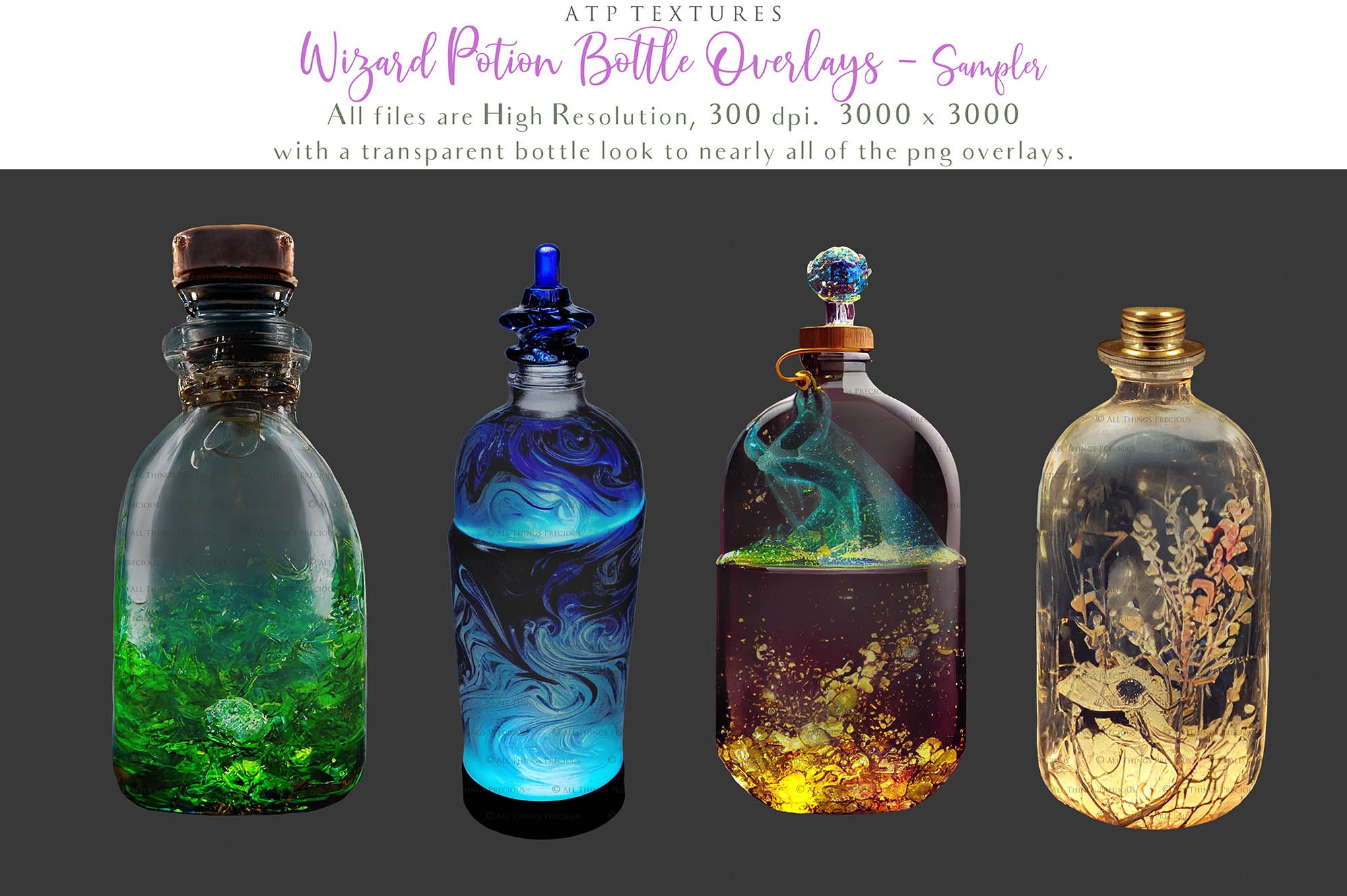 WIZARD POTION BOTTLES - Set 2 - Digital Overlays