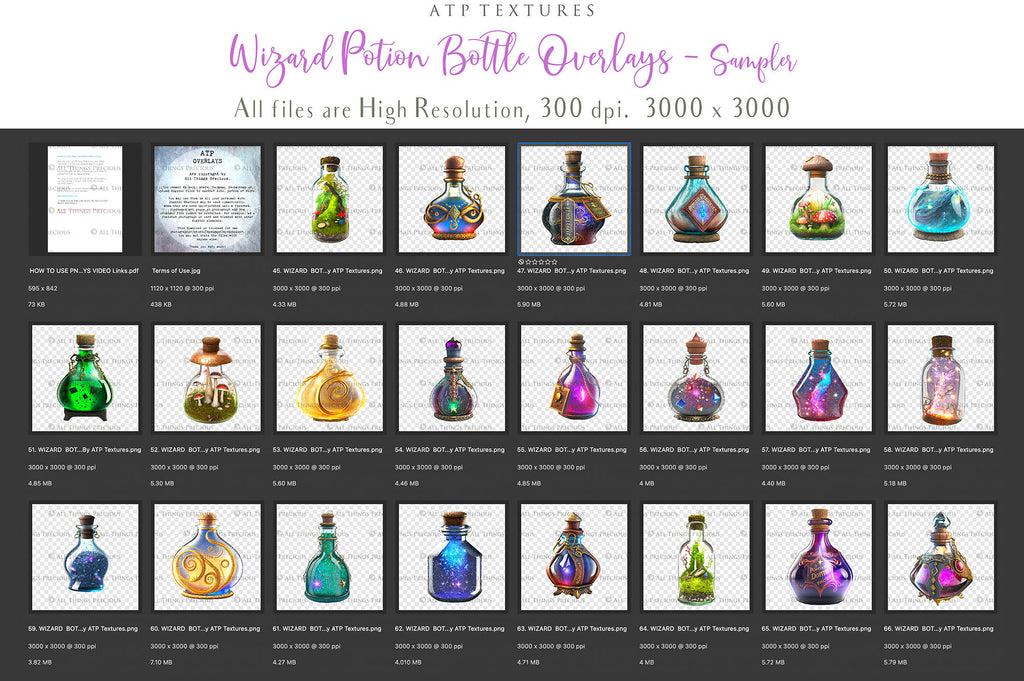 WIZARD POTION BOTTLES - Set 3 - Digital Overlays