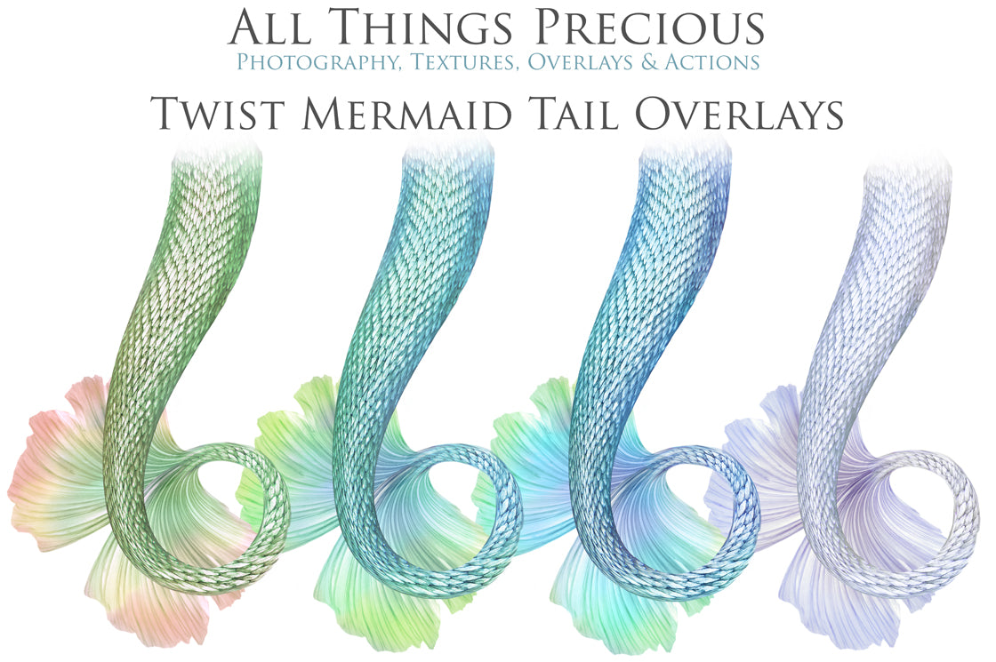 Mermaid Tail fin overlays in colourful tints. By ATP Textures