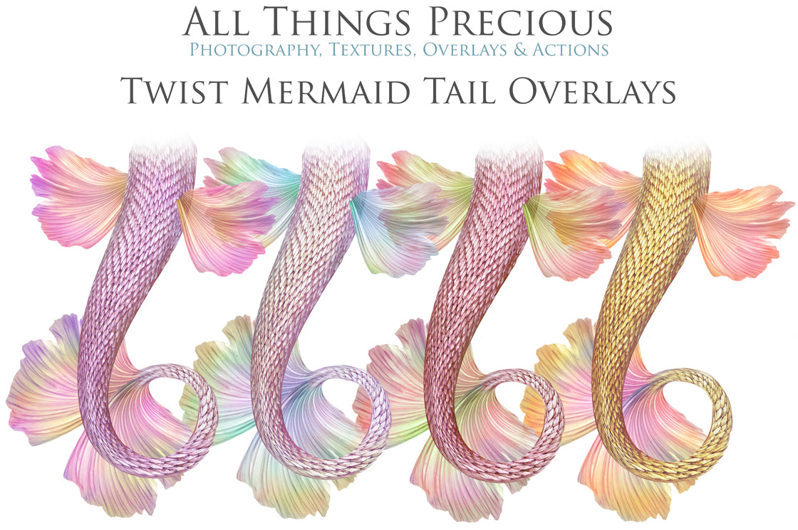 Mermaid Tail fin overlays in colourful tints. By ATP Textures